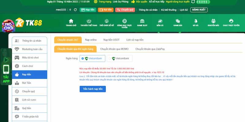 Cách thức nạp tiền tại nhà cái 